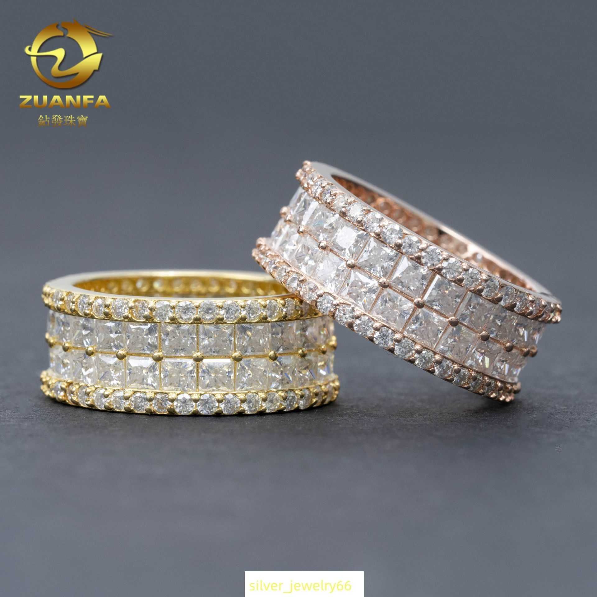 New Hip Hop 925 Silver Set D-Color Princess Fang Mo Sang Ring for Men and Women Ins Fashion Trend Full Diamond