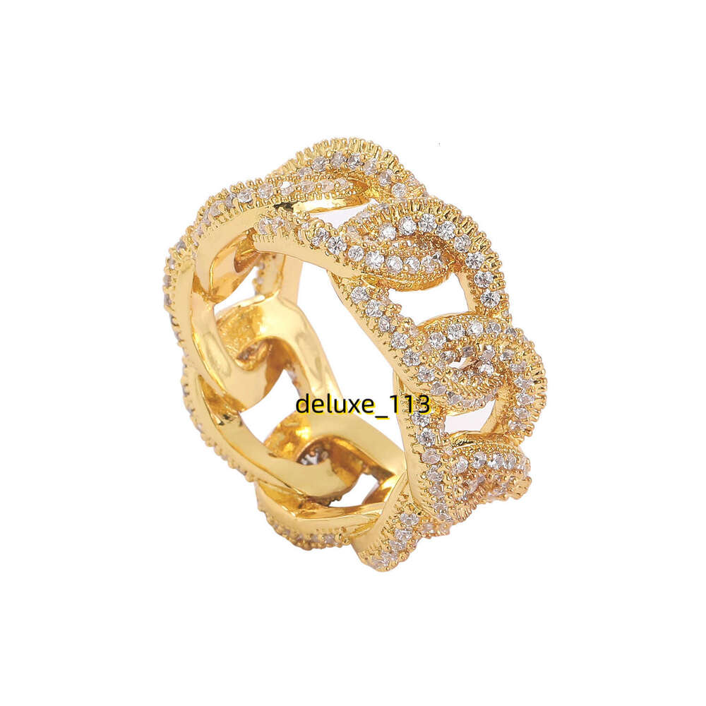 Hip hop Cuban chain hollowed out men's ring full of Moissanite, personalized and trendy hip-hop