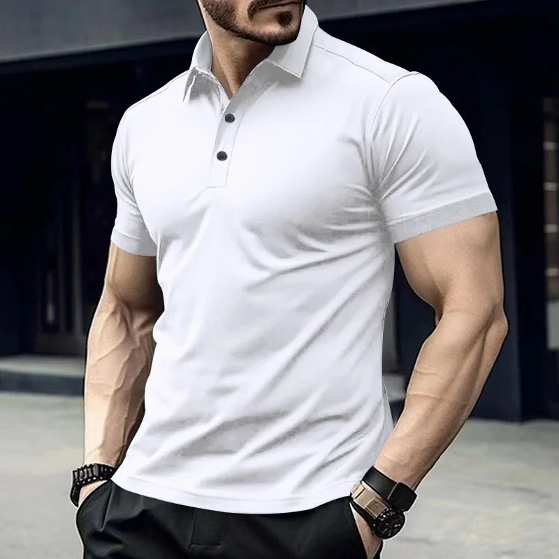 Cross border Summer Mens Polo with Collar and Button Up Solid Color Large Casual Sports Shirt 250219