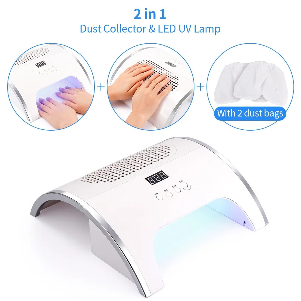 2-IN-1 Nail Dust Collector And Nail Drying Lamp 80W Nail Dust ctor Nails Art Manicure Nail Vacuum Cleaner Gel Polish Dryer 250214