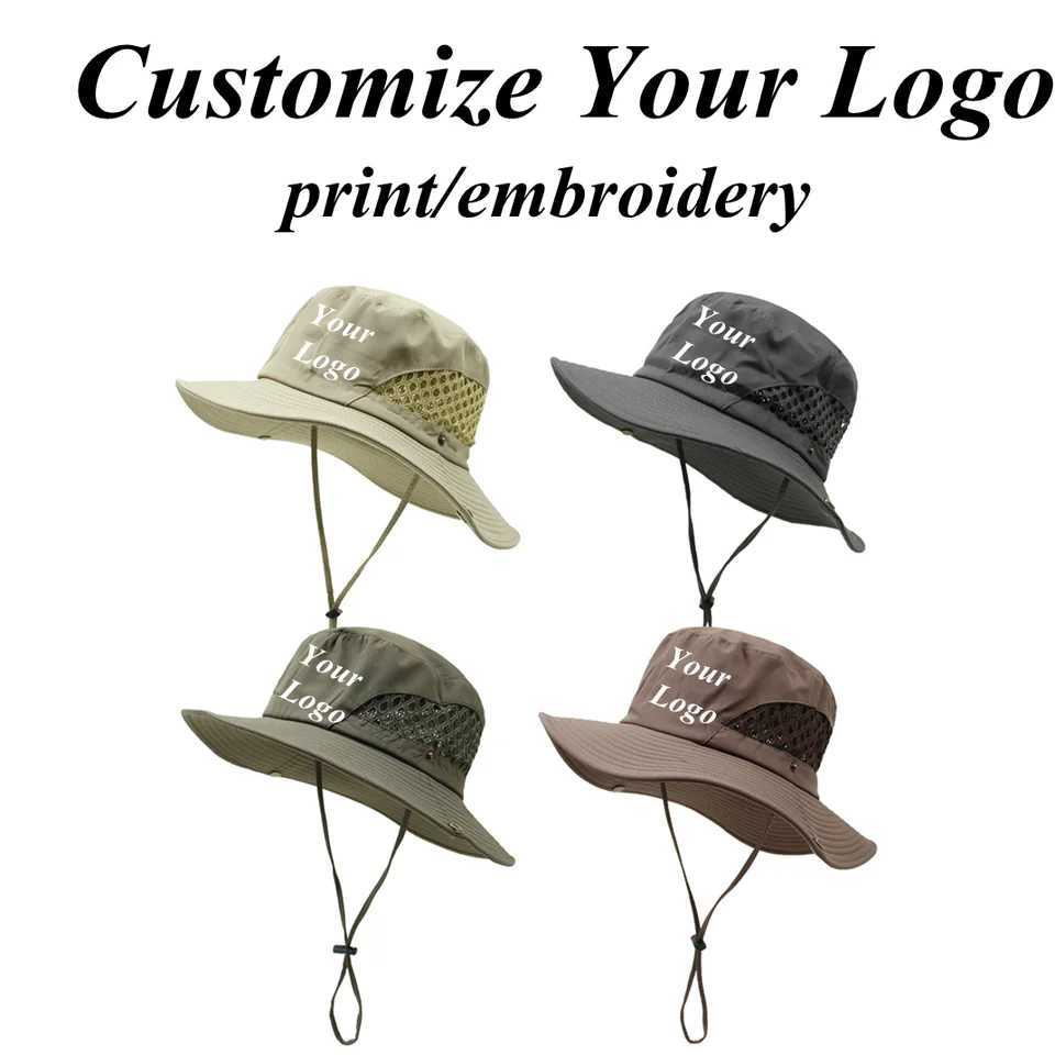 Custom Solid Color Sun Hats For Men Women Wide Brim Breathable Beach Hat Outdoor Bob Fishing Cap Male Boonie Cap Bucket Hat W250217