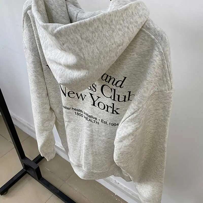 Letters Graphic Print Hoodies Sweatshirts Women Long Sleeve Grey Cotton Sweatshirts Autumn Winter Hoodies Female