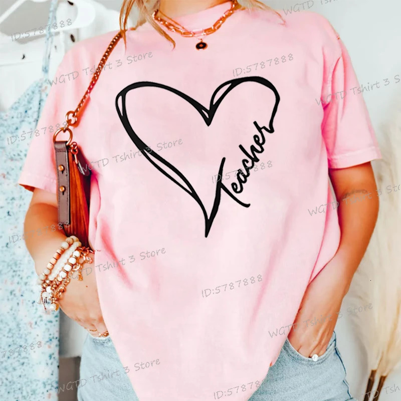 Teacher Heart Graphic T Shirts Women Gift for Teachers Crew Neck Casual Top Tees Teacher Life Fashion Short Sleeve T-shirt 250217