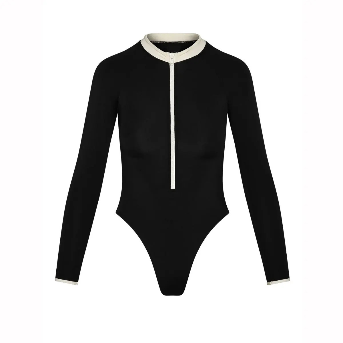 CPUTAN Black White One Piece Swimsuit Long Sleeve Swimwear Women Bathing Suit Retro Vintage Surfing Swimming Skirt 250214