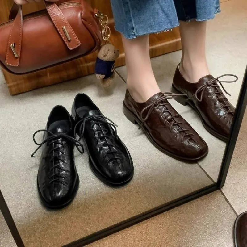 Leather Lace Oxford Basic Block Heel Womens High Foot Derby Outdoor Sports Shoes 250218