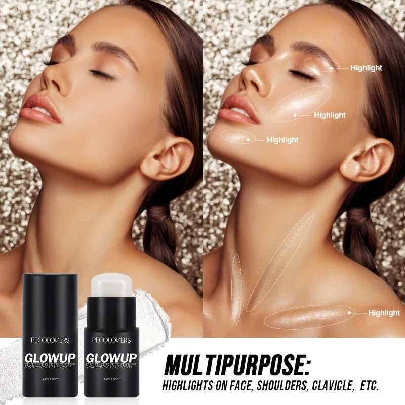 PECOLOVERS 6-Color Shimmer Highlighter Stick - Waterproof Strong Coverage for All Skin Tones Face Body IlluminatorW250217