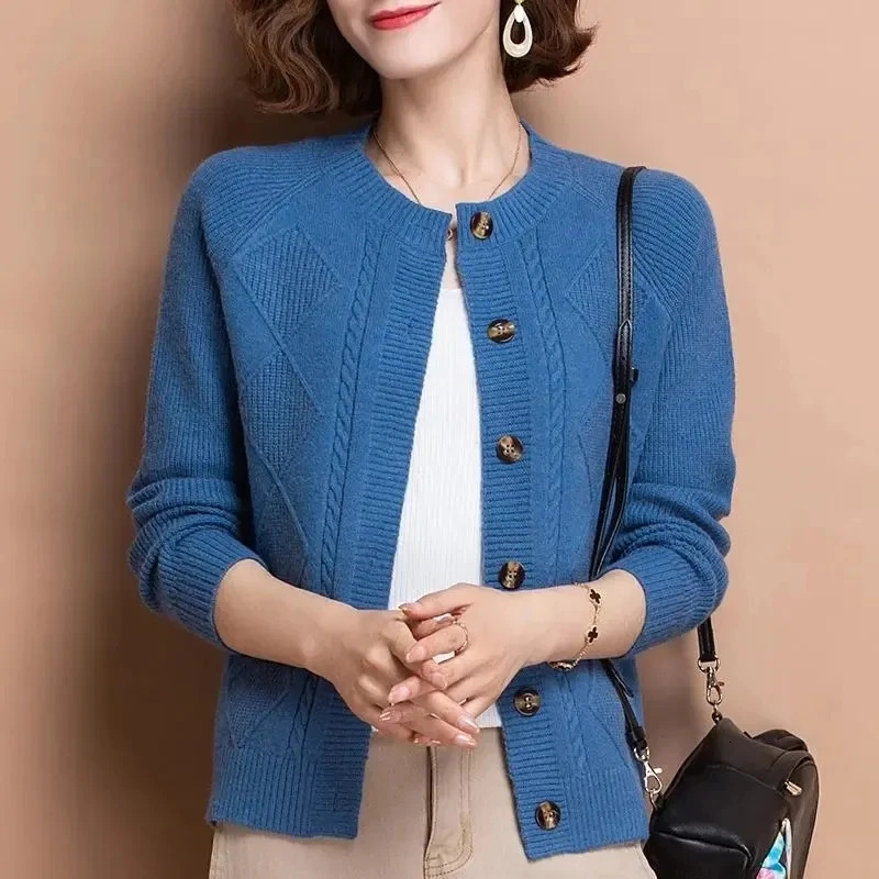 Women Knitted Cardigan Sweater Jacket Spring Autumn Middle Aged Mother Elegant Female Coat Loose Casual Ladies Tops 250213