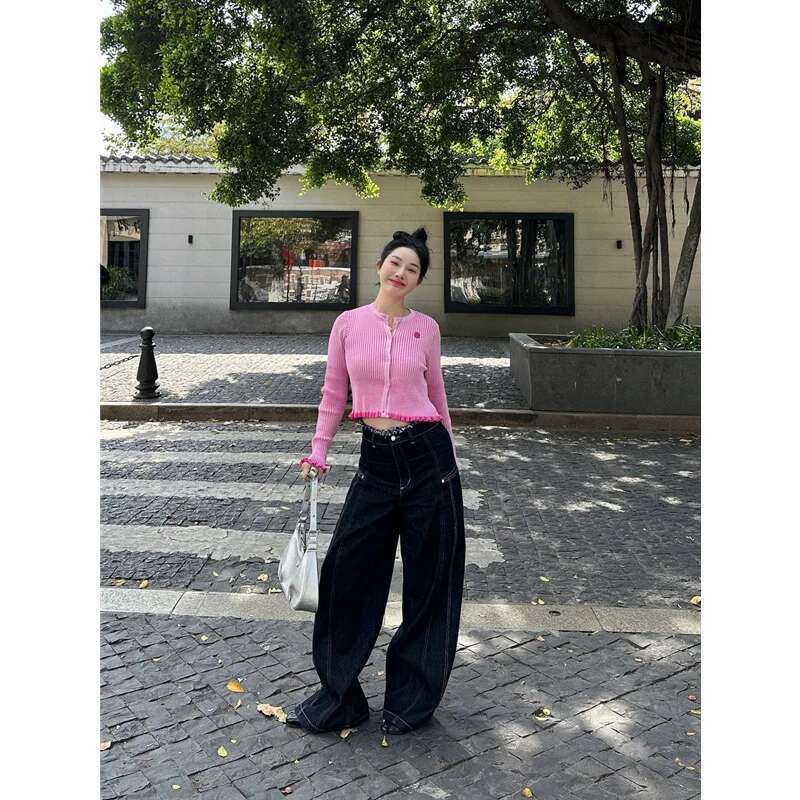 Black Jeans Women Vintage High Waisted Straight Trouser Hip Hop Loose Y2k American Streetwear Wide Leg Classic Denim Pants