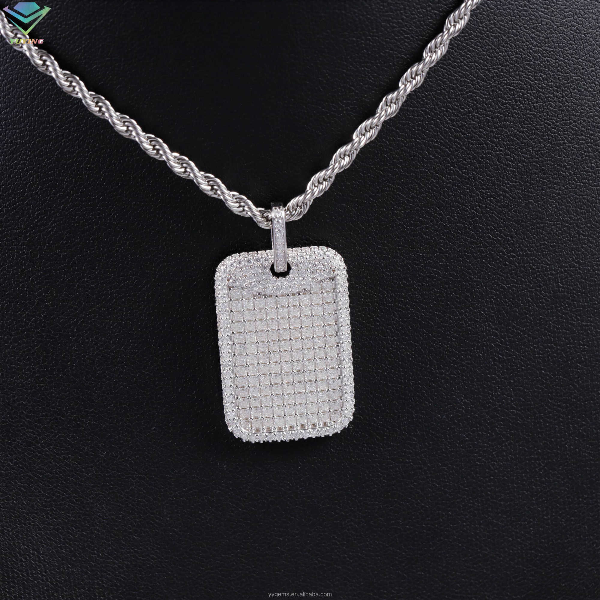 Yu Ying New Arrival Hip Hop Tag Pendant for Men Women 925 Sterling Silver Ice Out Moissanite VVS Diamond Pendant for Necklace
