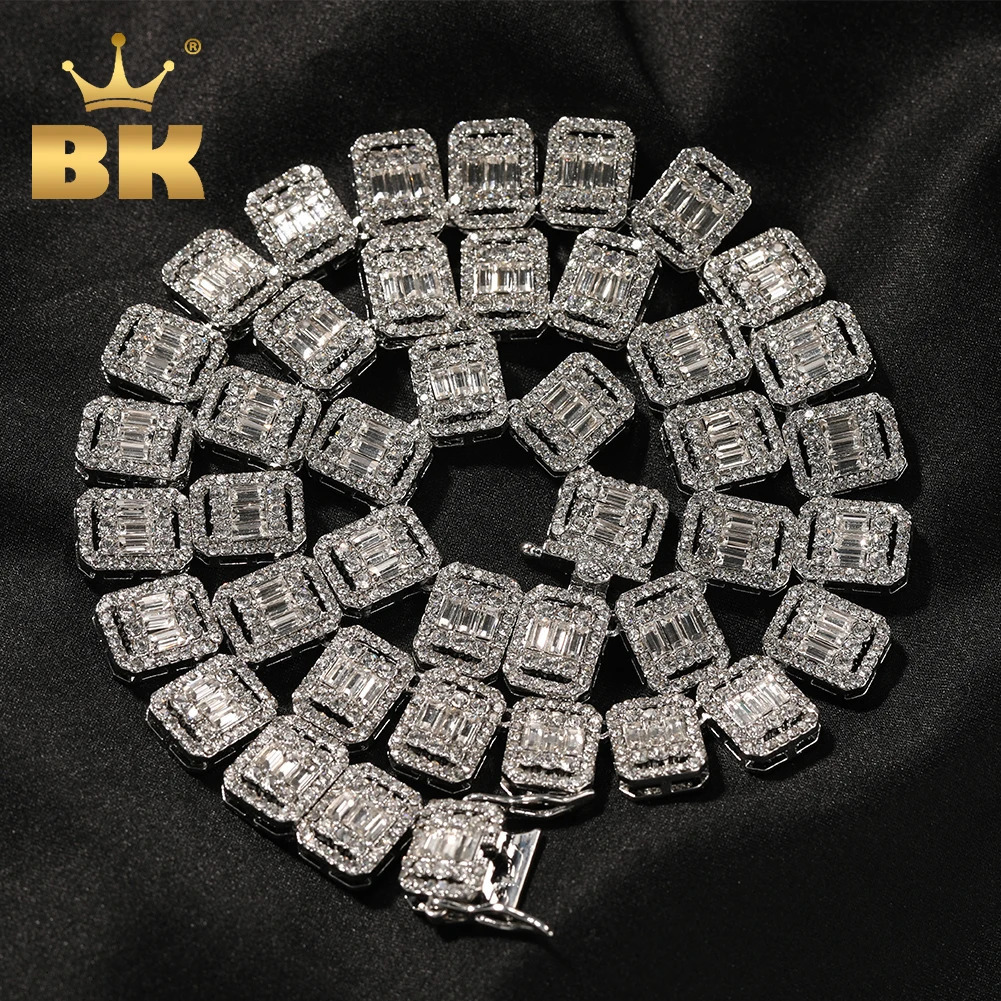 THE BLING KING 13mm Zinc Alloy Baguettestone Necklaces Micro Paved Bling Rhinestones Link Chain Fashion Mens Hiphop Jewelry 250213