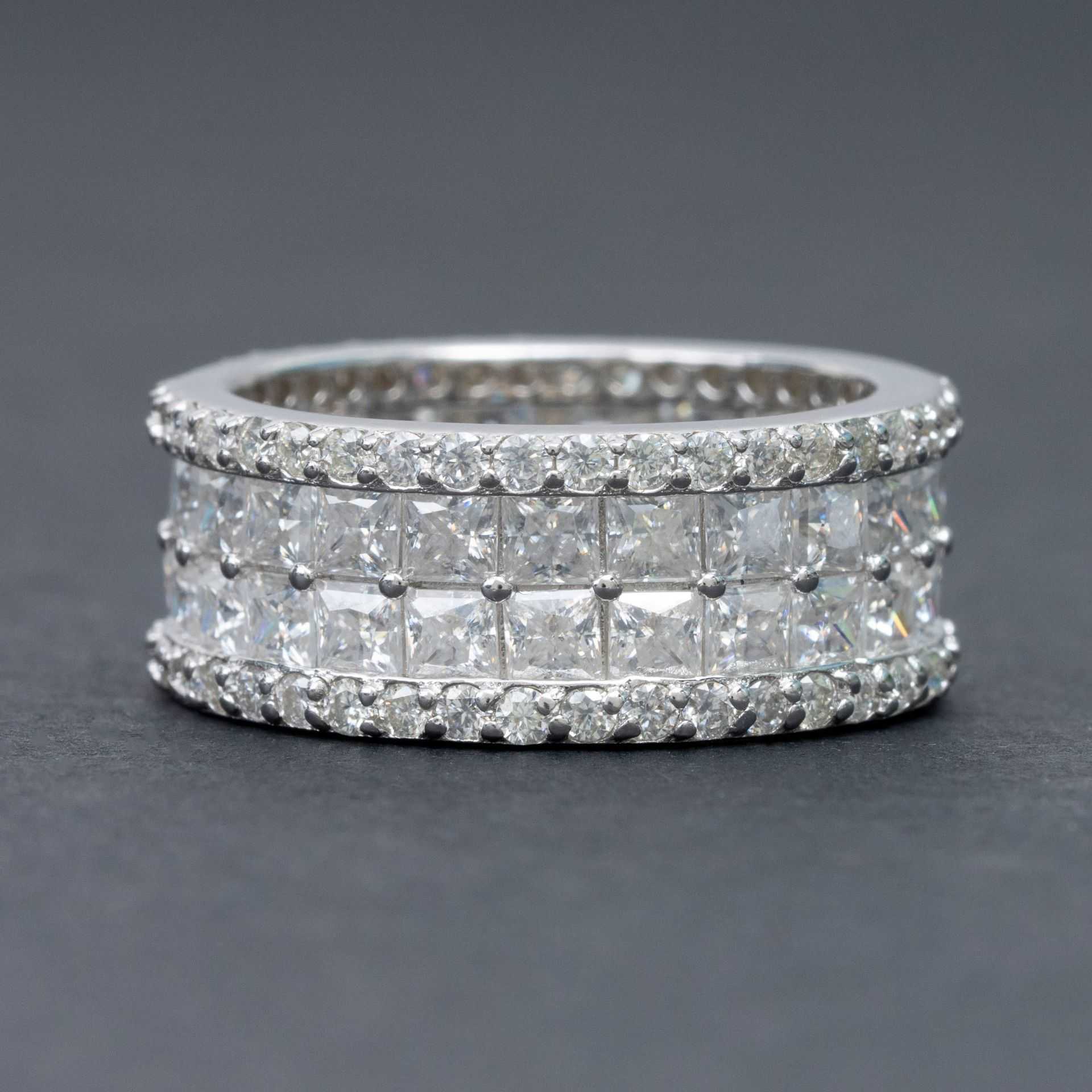 New Hip Hop 925 Silver Set D-Color Princess Fang Mo Sang Ring for Men and Women Ins Fashion Trend Full Diamond