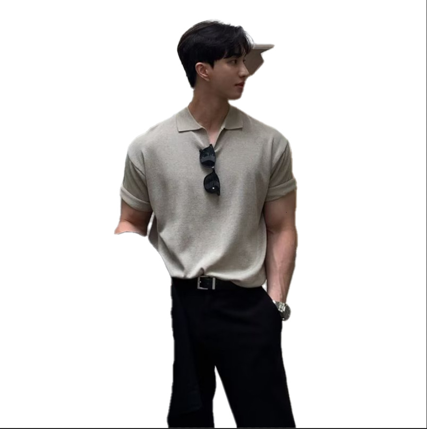 2025S Designer New Style Simple Knitted Polo Shirt for Men Summer Trendy Brand Ins Rascal Handsome Collar Loose Short sleeved T-shirt
