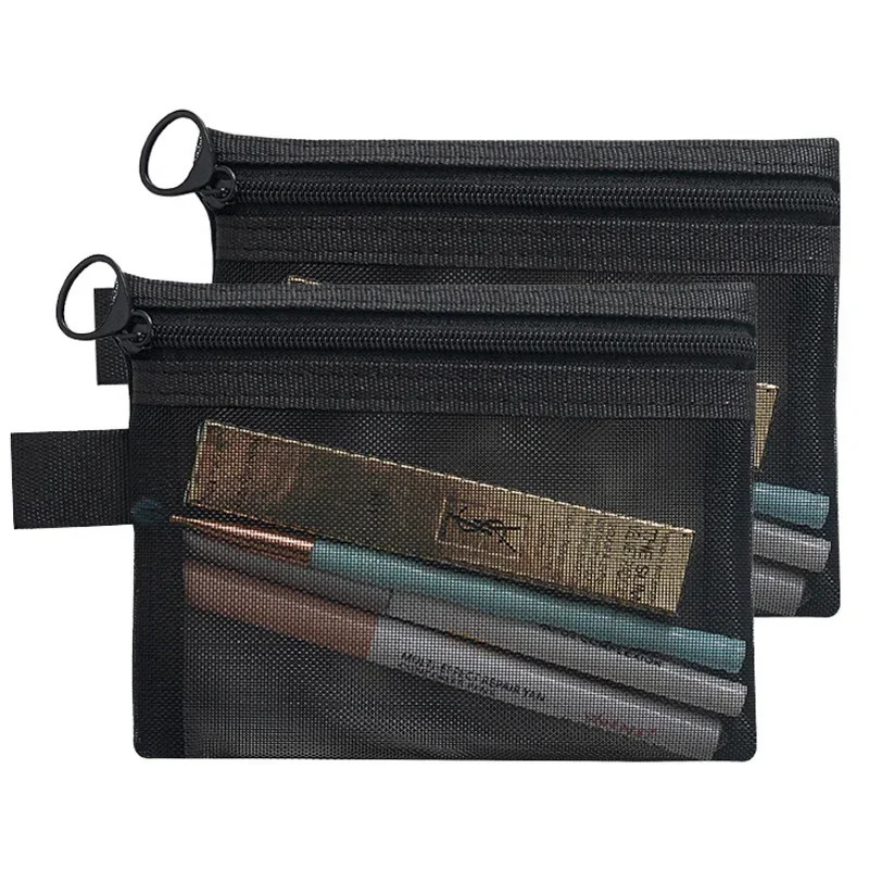 13pcs Mesh Clear Cosmetic Bags Small Large Black Makeup Bag Portable Travel Toiletry Organizer Case Lipstick Storage Pouch y250213