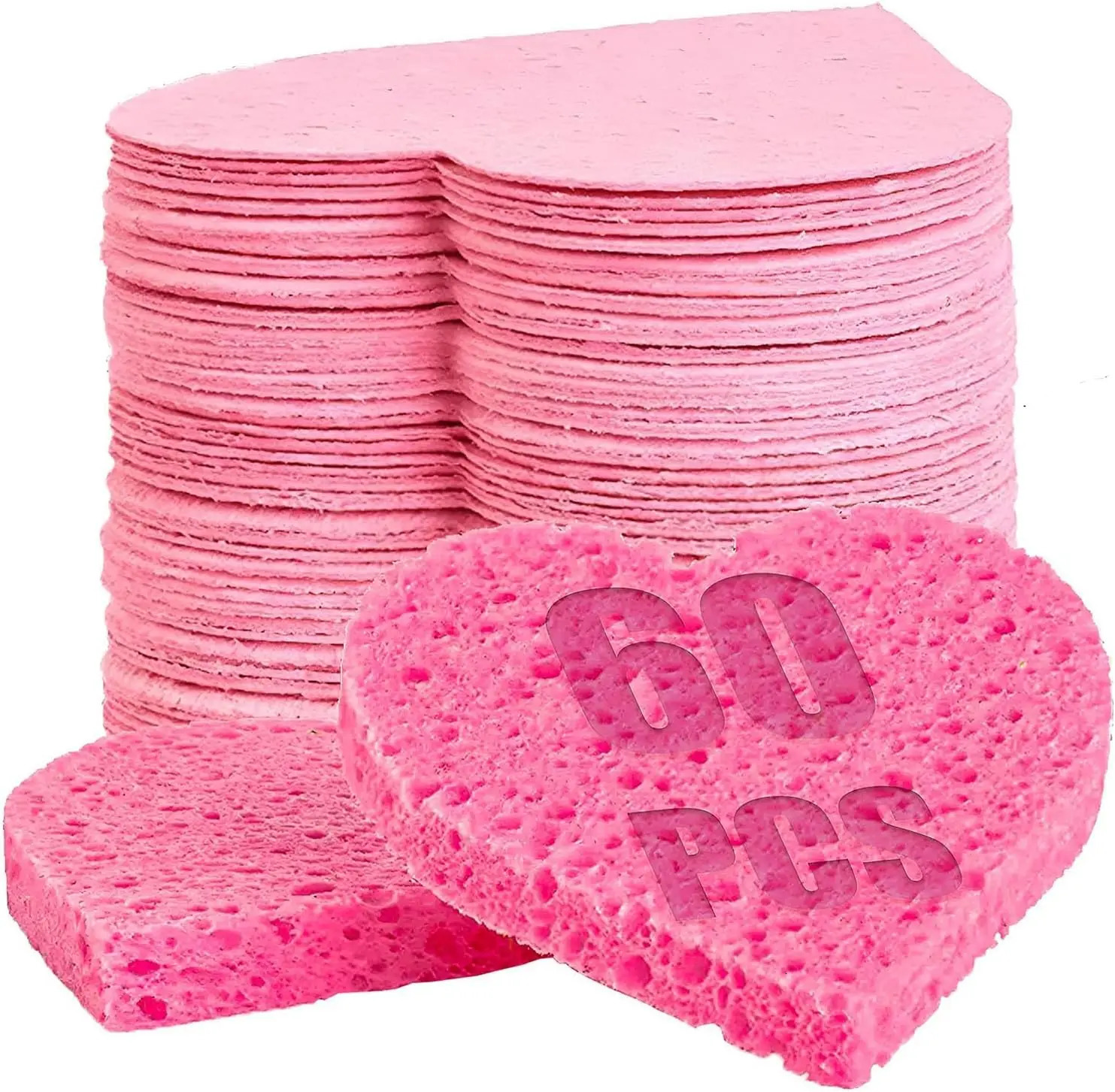 60-Count Compressed Cellulose Heart Shape Sponges 100% Natural Cosmetic Spa Sponges for Cleansing Exfoliating 250214