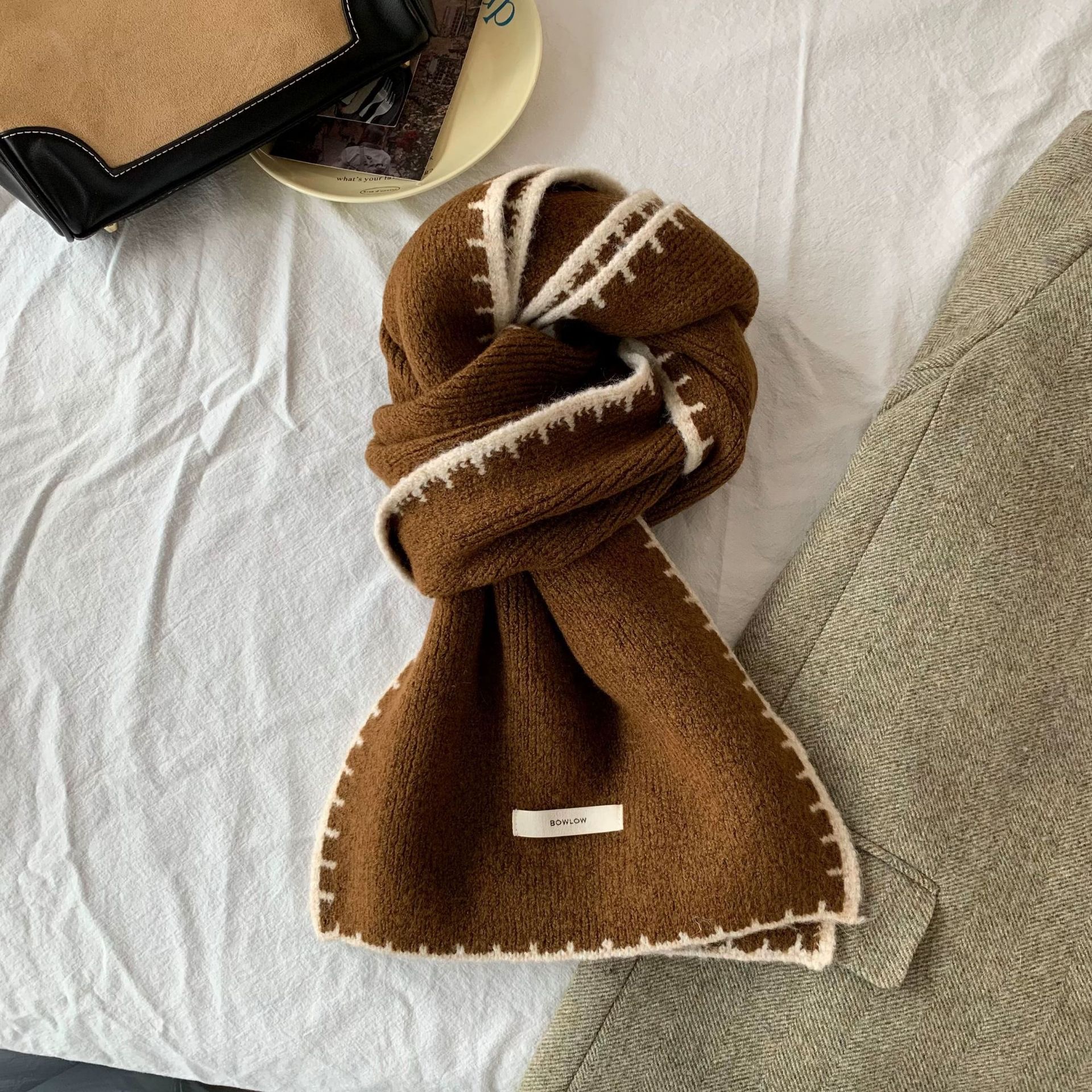 T143 Winter wool blended knitted wool scarf women's warm versatile high-end scarf