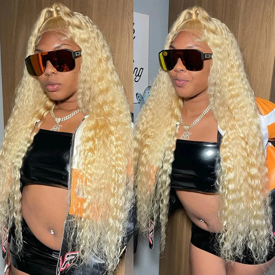 Free shipping 200density Brazilian 360 Hd 613 Blonde Wig 13x4 Lace Frontal Deep Wave Curly Silation Human Hair Wigs for Women