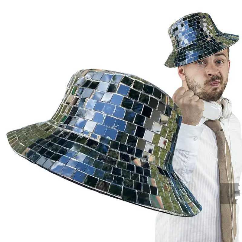 Glitter Mirror Disco Bucket Hat Full Sequin Disco Ball Hats For DJ Club Bar Unisex Disco Ball Festival Visor Beach Fisherman Hat X250217
