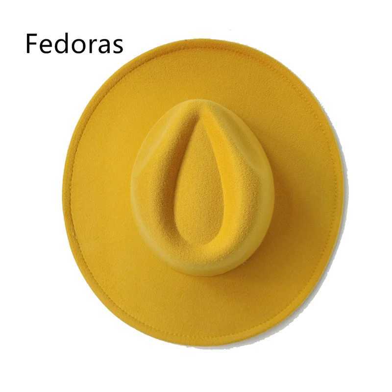 Gorras Hat Fedoras 9.5cm Wide Brim Hat Womens Winter Mens Hat Denim Felt Womens Hat New Fedora Sombreros womens hat W250217