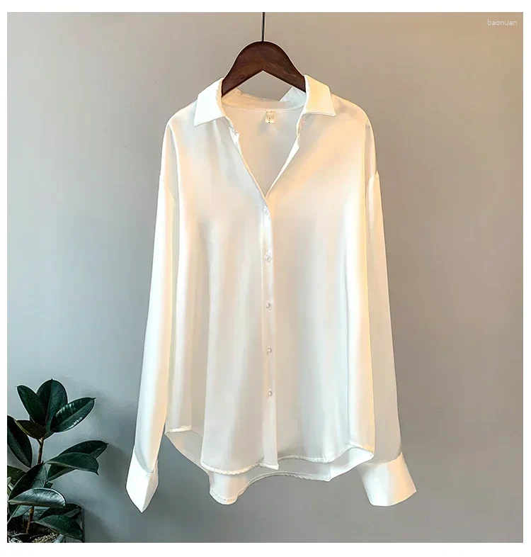 Women's Blouses Office Lady Long Sleeve Blouse Women 2025 Fashion Overshirt Satin Femal Clothing Elegant Korean Style Luxury Designer