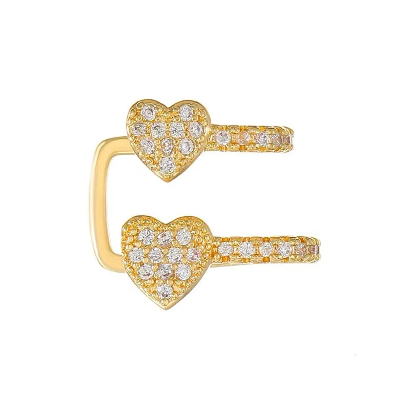 Korean Fashion Crystal Heart Ear Clip Earrings For Women Jewelry Cuffs Without Hole Single Double Layer 250213