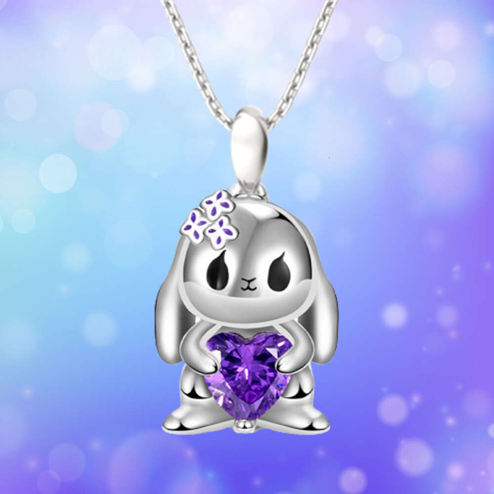 Hot selg Cute Amethyst Rabbit Pendant Necklace Exquisite Fashion Animal Jewelry Girl Birthday Gift
