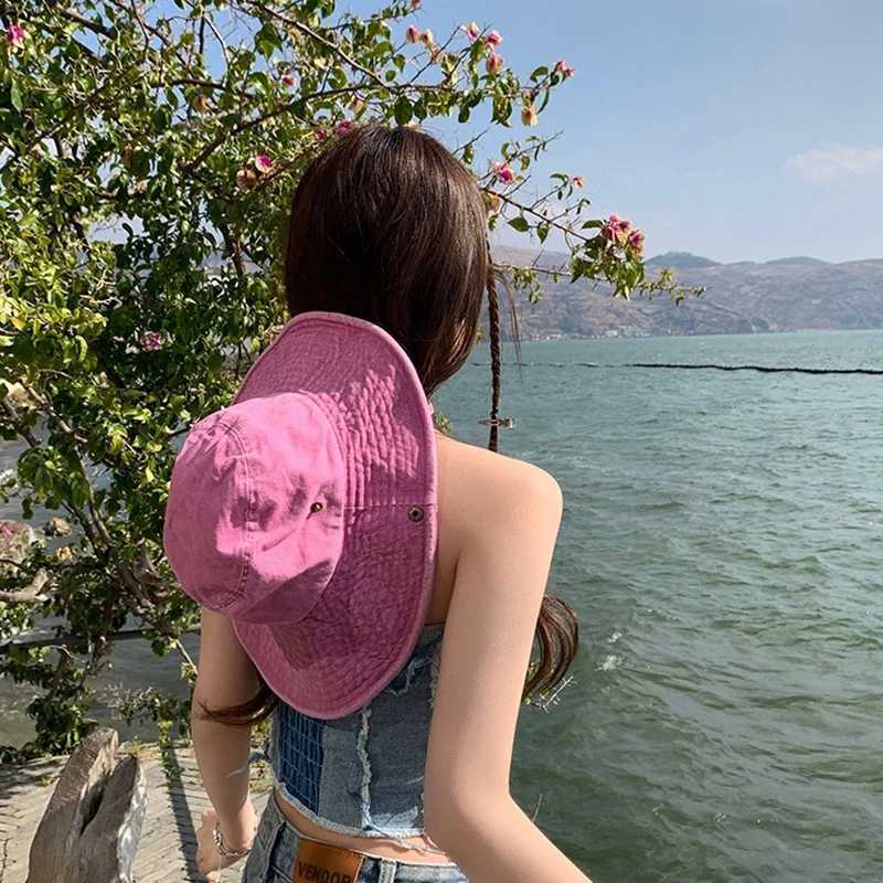 Punk Star Cowboy Hat For Women Fashion Wide Brim Sun Visors Retro Hip Hop Fisherman Cap Solid Cotton ACU Hat Y2K Girl Panama Cap W250217