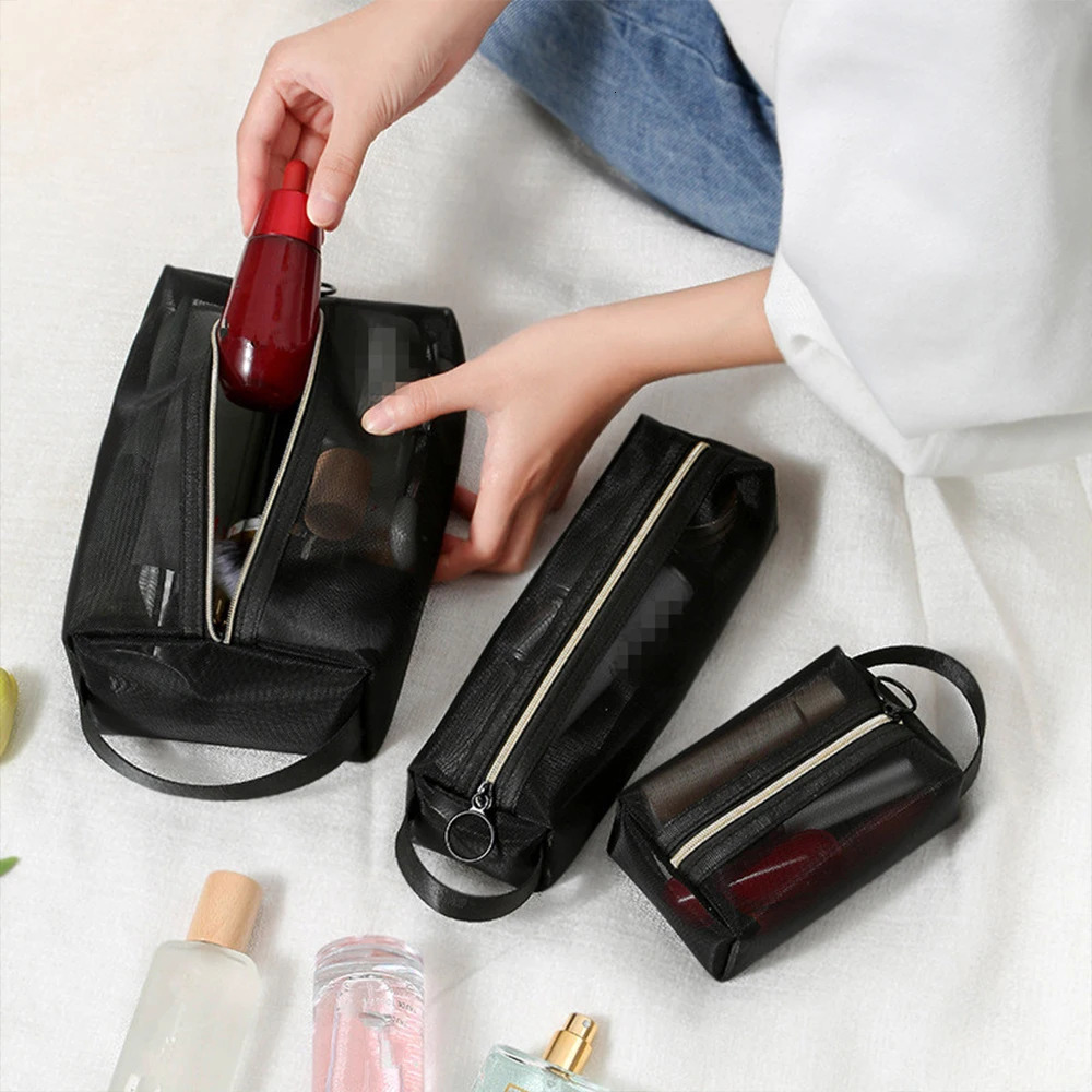 13pcs Mesh Clear Cosmetic Bags Small Large Black Makeup Bag Portable Travel Toiletry Organizer Case Lipstick Storage Pouch 250213