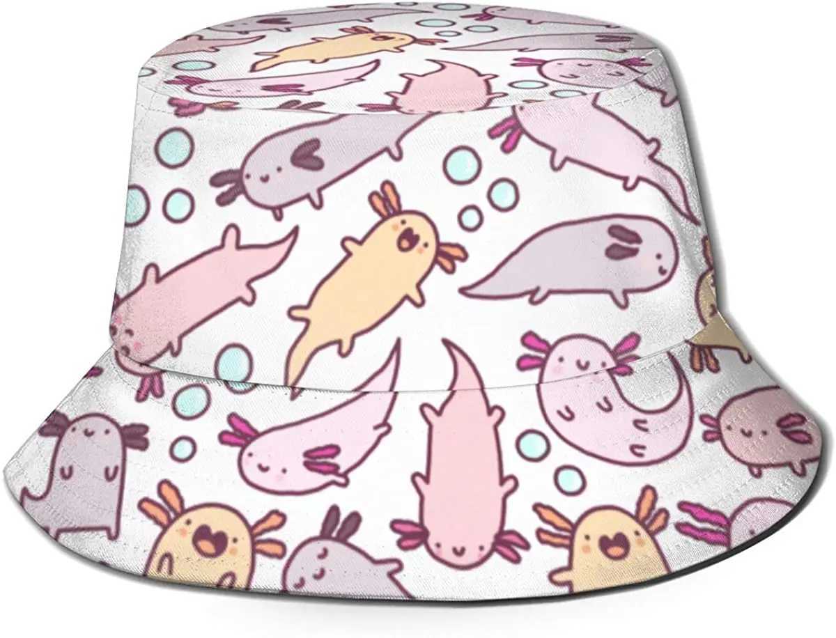 Cute cartoon Axolotl bucket hat summer beach sun hat packaged fisherman hat W250217