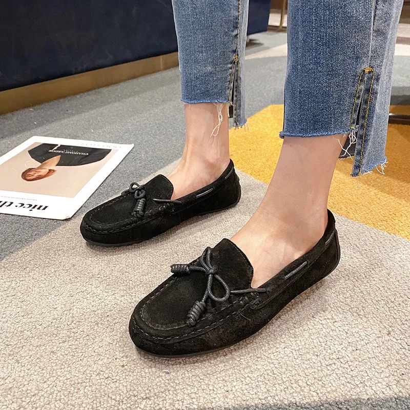 AIYUQI Womens Flat Loafers 2025 Bowknot Slip-on Female Shoes Large Size Shallow Mouth Soft Sole Ballet Loafers For Women 250214