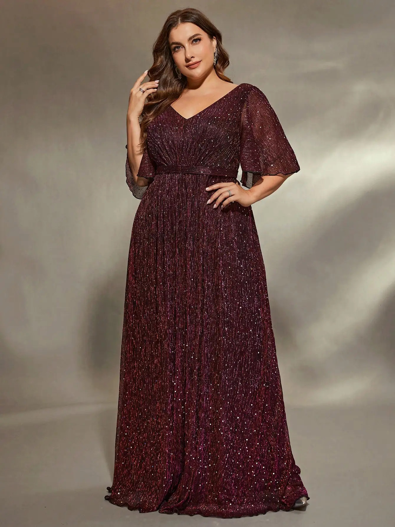 Mgiacy plus size Heart collar flared sleeves bust pleated slide silk development A full skirt Evening gown ball dress 250214