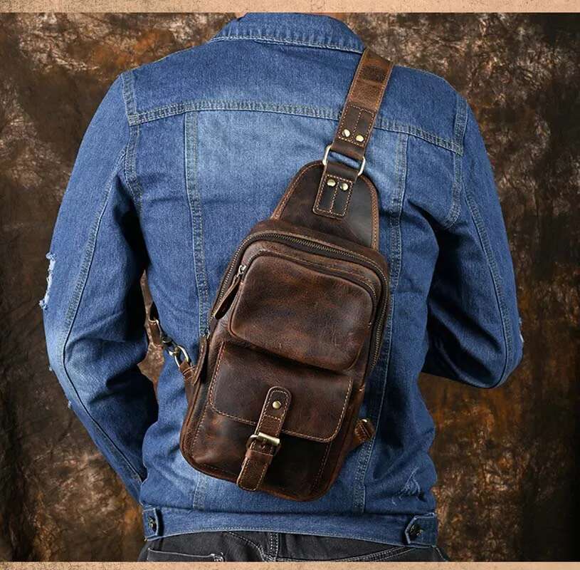 Luufan Casual Genuine For Men Ipad Mini Cow Leather One Shoulder Bag Male Anti Theft Chest Pack Daily Backpack