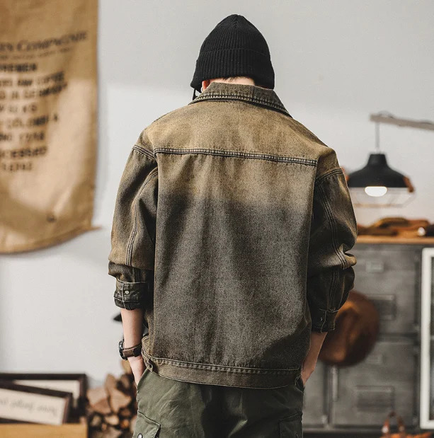 Spring and Fall Mens plussize Cyberpunk Waste Denim jacket High quality pure cotton rustwashed functional work size5XL 250212