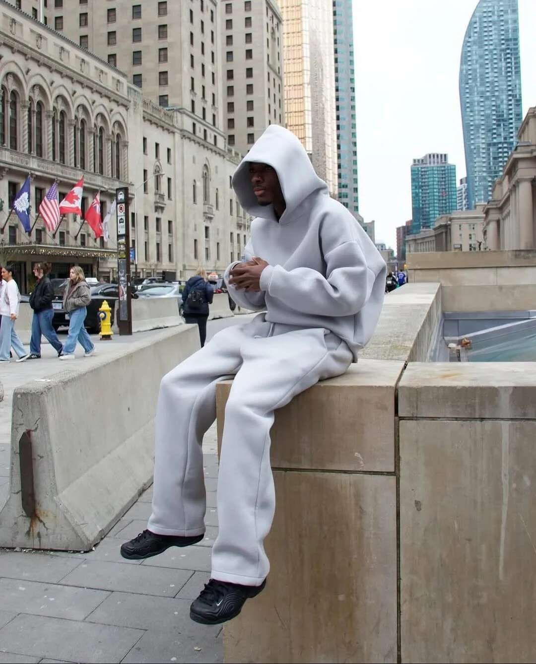 American solid color hooded sweatshirt for men and women high street knitted warm sports casual sweatpants couple set