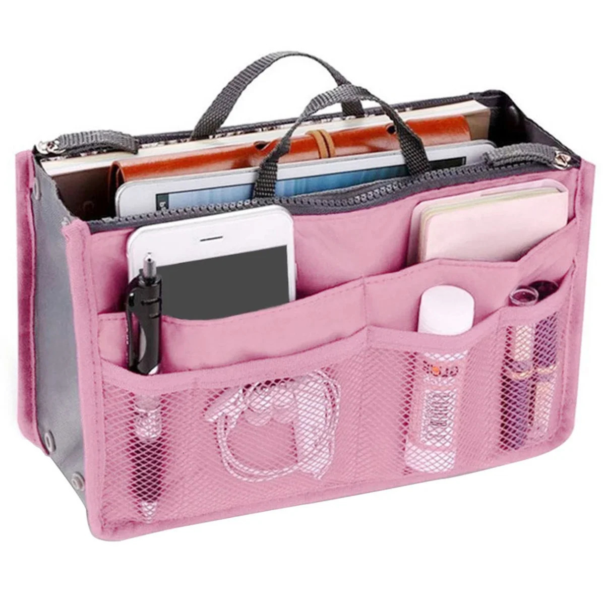 Women Cosmetic Organizer Bag Nylon Travel Insert Organizer Handbag Foldable Large Capacity Insert Bag Liner Makeup Tote 250217