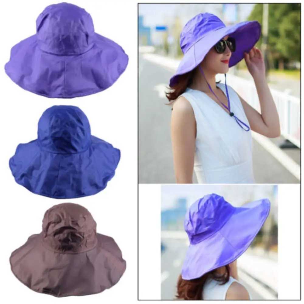 Polyester Womens Hats Portable Waterproof Wide Brim Bucket Hat Waterproof Rain Hat W250217