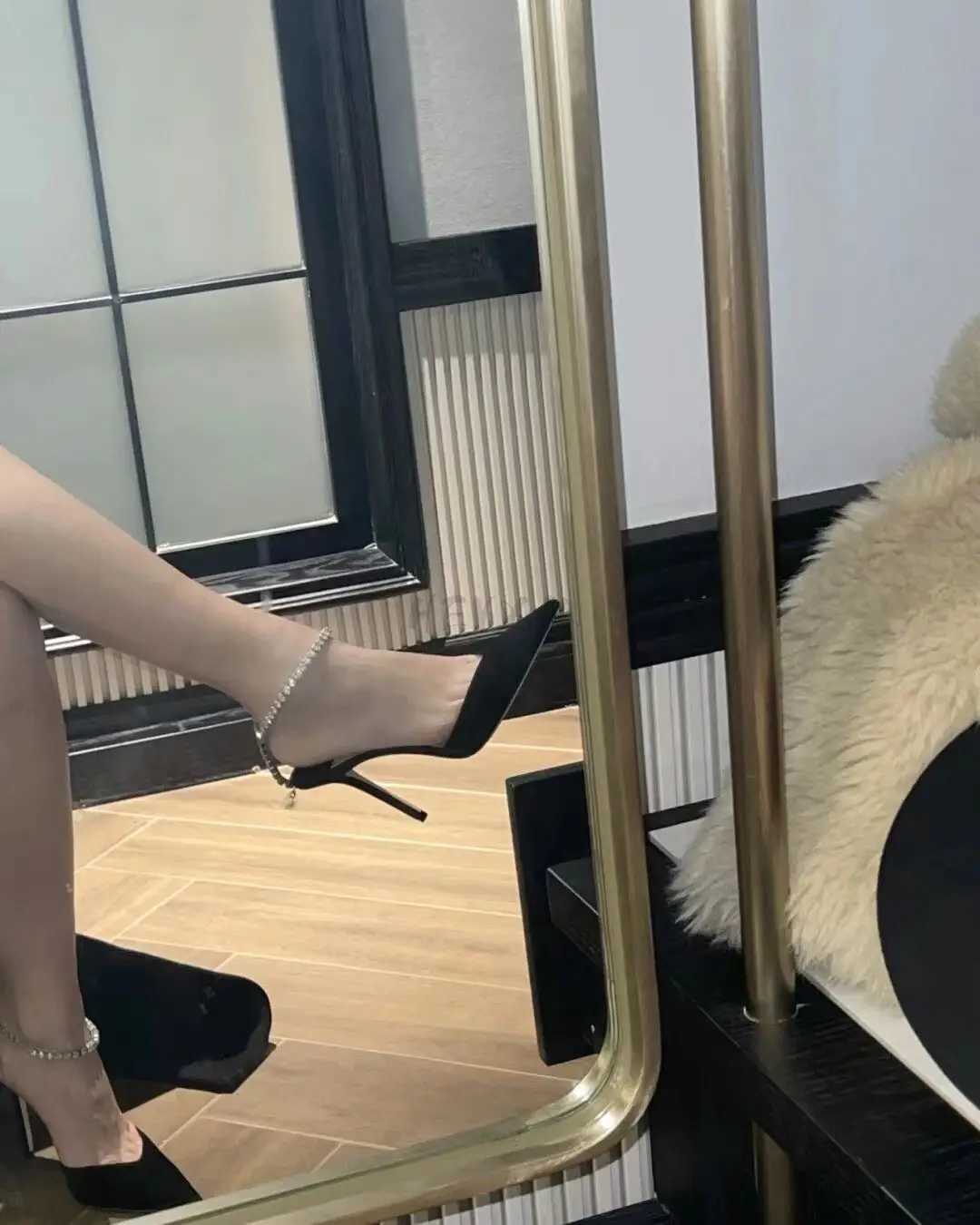 2023 Kmeioo Elegant Wedding Shoes Wan Ankle Strap Sandals Jewel Thin H Brideshoes Pointed Toe High H Slingback Pumps Y250211