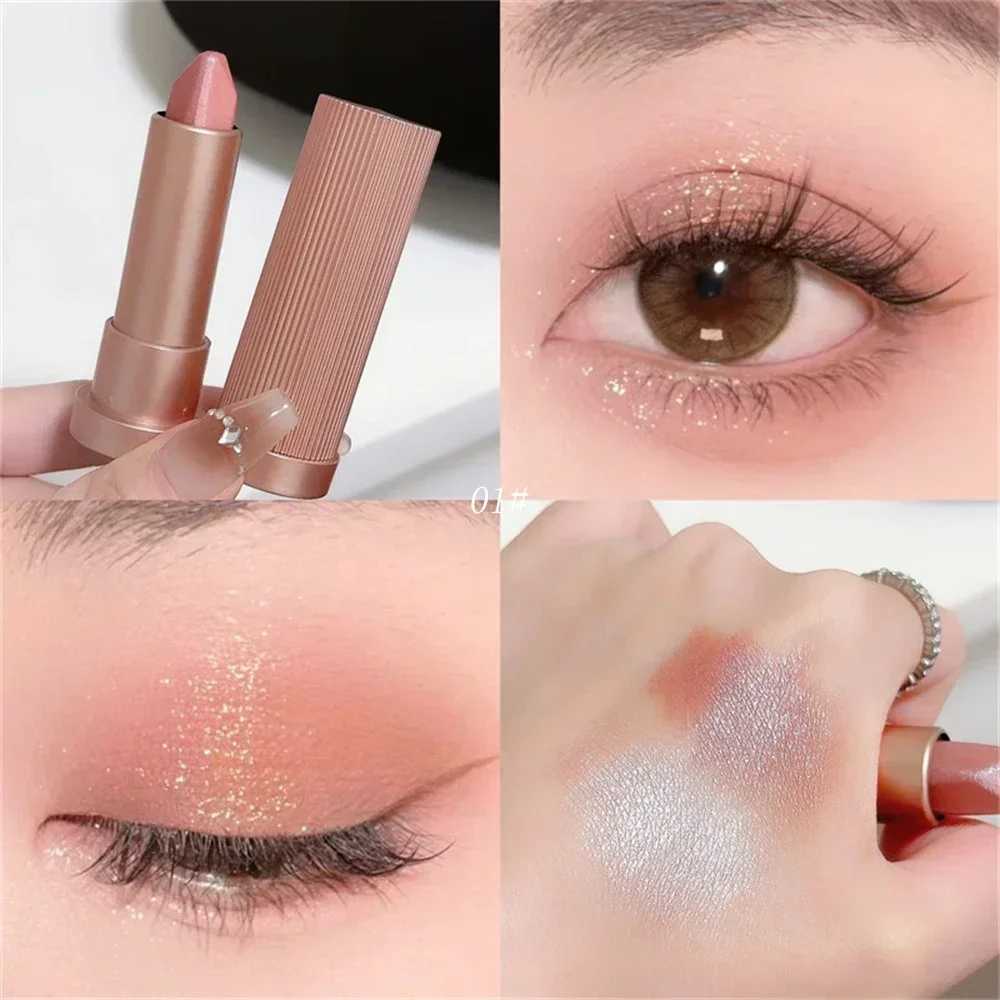 Gradient Double Color Glitter Eyeshadow Stick with Lazy Highlighter Eyeshadow Pen Contouring Brighten Waterproof Eye MakeupW250217