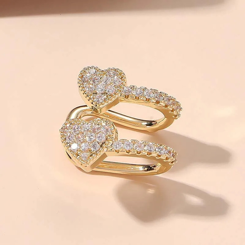 Korean Fashion Crystal Heart Ear Clip Earrings For Women Jewelry Cuffs Without Hole Single Double Layer 250213