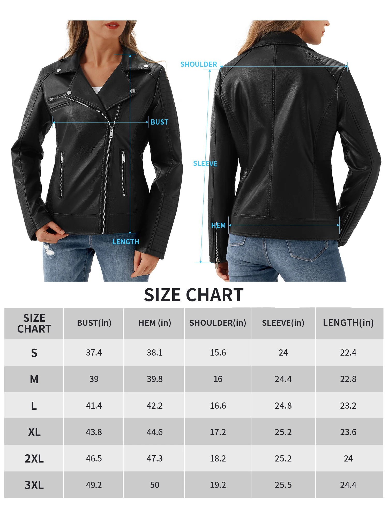 UR Womens Faux Leather Jacket Black Motorcycle Moto Biker Short Coat 250211