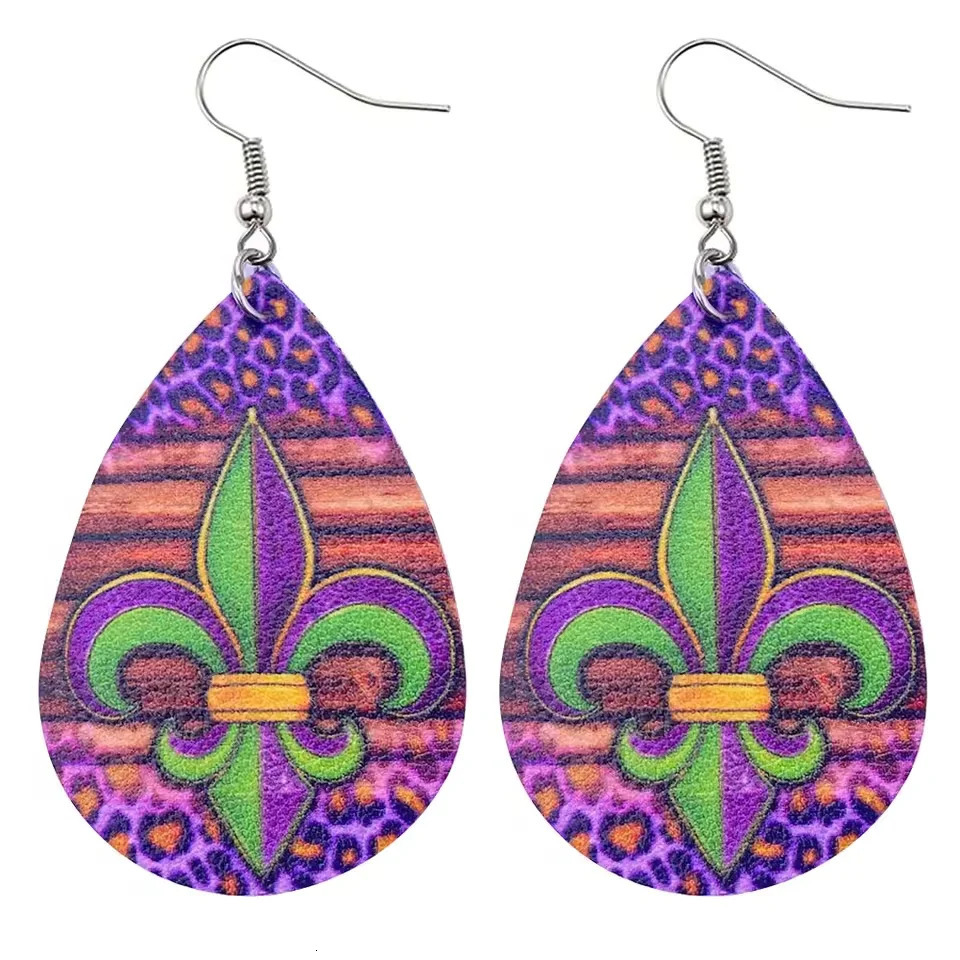 5pairs Faux PU Leather Earrings Carnival Fashipn Purple Green Gold Color Water Drop Jewelry Wholesale 250213
