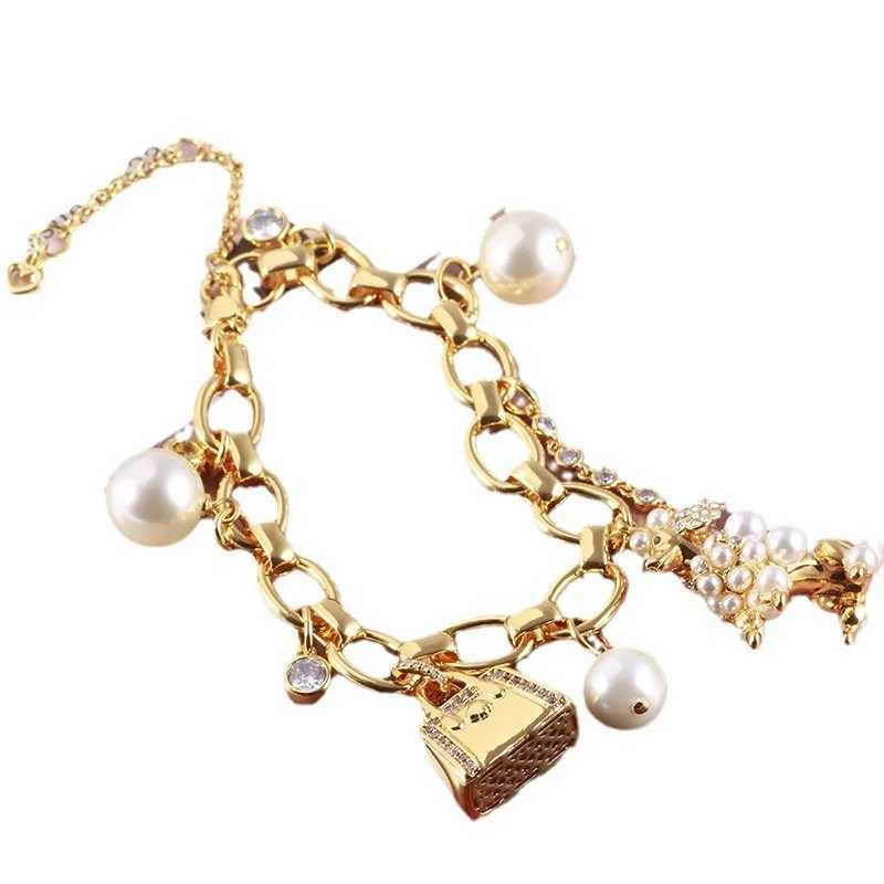 Charm Bracelets KS European and American New Enamel Cute Fashion Classic Exquisite Three-dimensional Handbag Dog Pearl Multi-pendant Bracelet J2502175