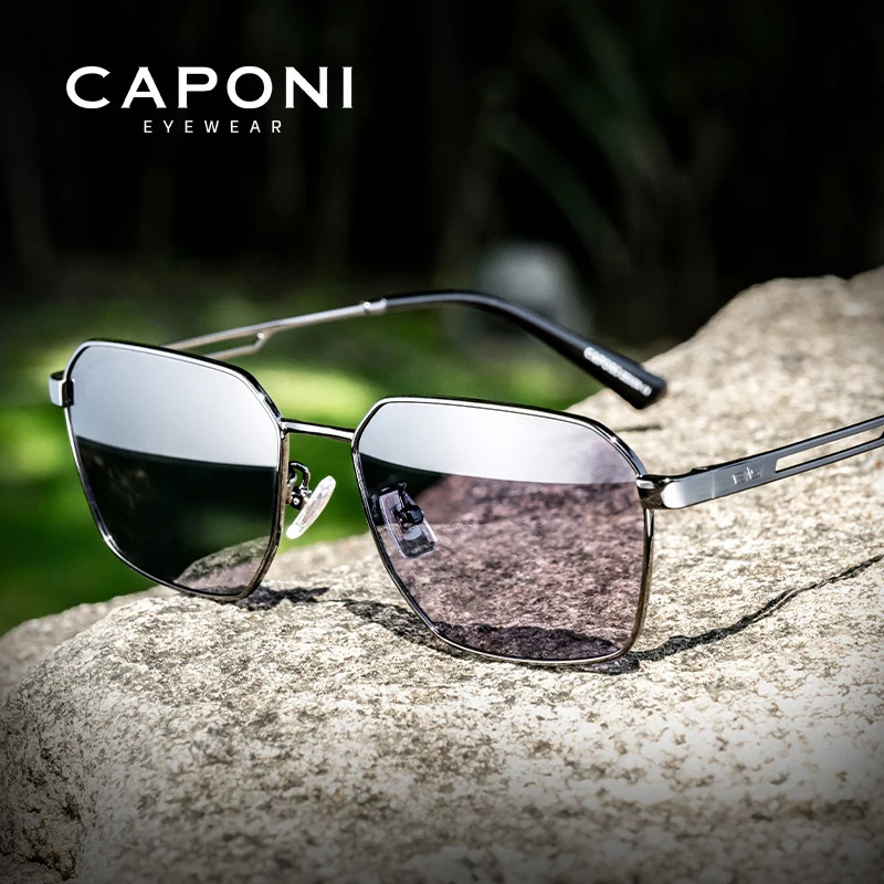 CAPONI Polarized Sunglasses Men Outdoor Black Sun Glasses Driving UV400 Protect Pochromic Gray Glasses BS24708 250213