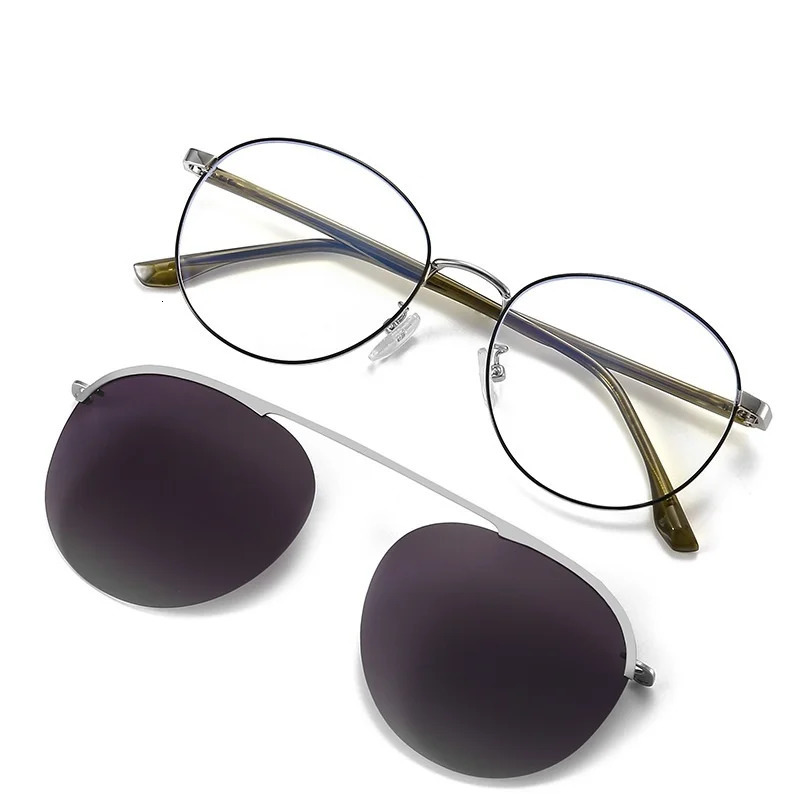 COHK Fashion n Men Women Magnet Sunglasses Polarized Clip On Sun Glasses Round Optic Myopia Spectacle Eyeglass Frames 250214
