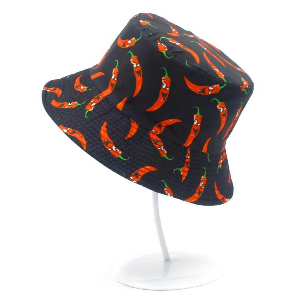 Neutral chili print reversible bucket hat sun protection for fishermen outdoor travel fashion leisure basin hat beach hat W250217