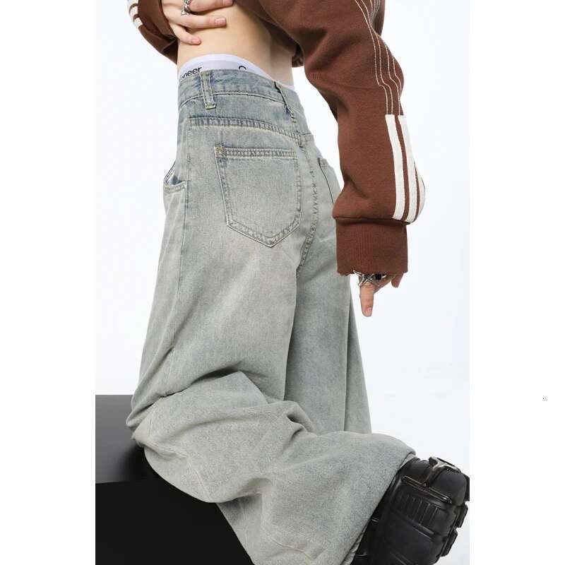 Blue Womens Jeans High Waist Vintage Straight Baggy Pants Streetwear American Style Fashion Female Wide Leg Denim Trouser