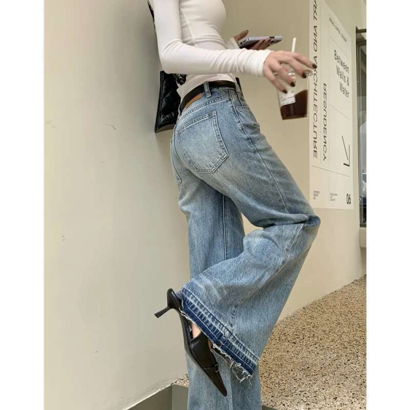 Blue High Waist Women Jeans American Fashion Streetwear Wide Leg Jean Female Trouser Vintage Y2k NEW Straight Baggy Denim Pants