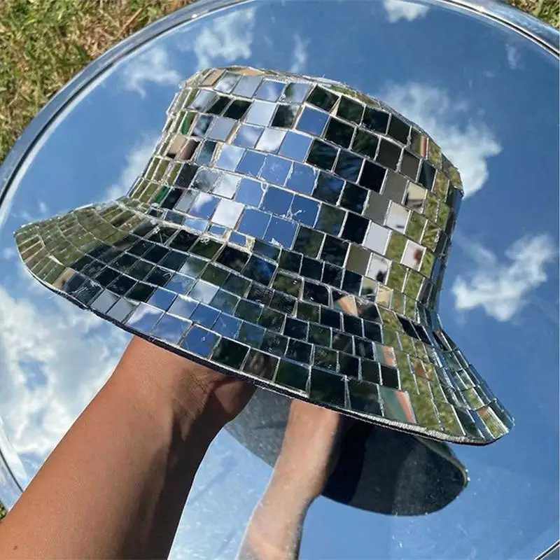 Glitter Mirror Disco Bucket Hat Full Sequin Disco Ball Hats For DJ Club Bar Unisex Disco Ball Festival Visor Beach Fisherman Hat X250217