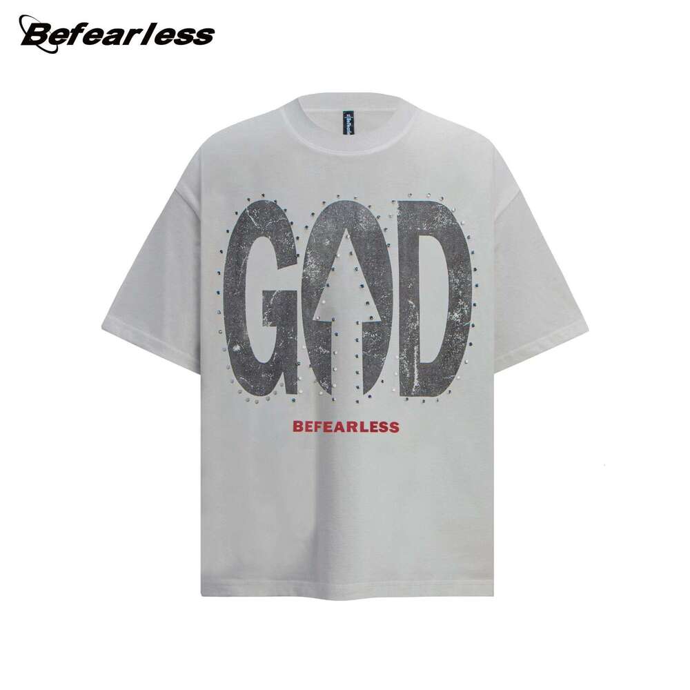 American letter studded short sleeved T-shirt, summer men's women's trendy brand, street loose and niche couple's top T-shirt