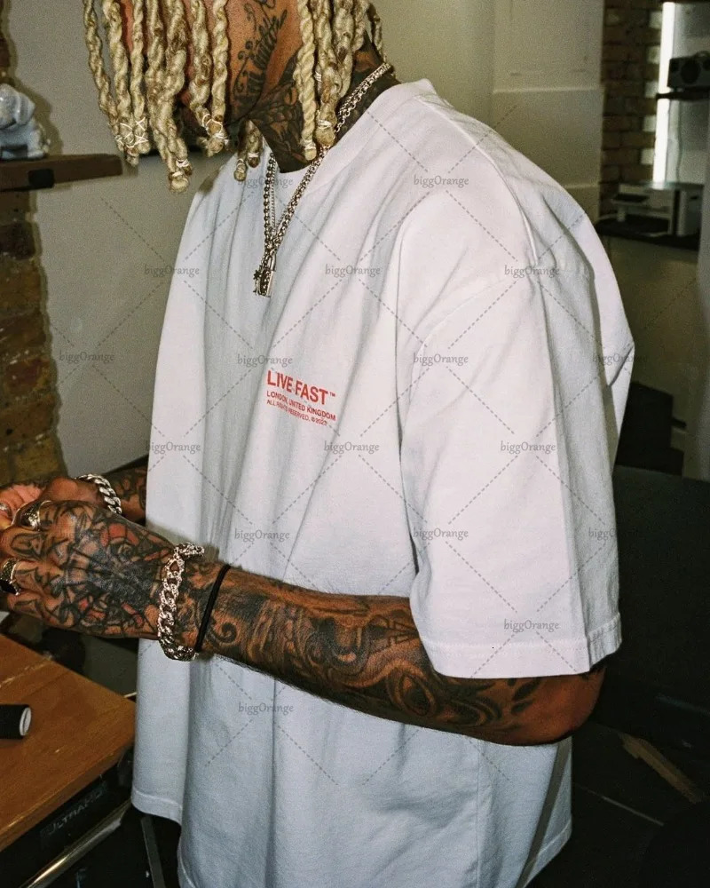 American Retro Hip-hop Oversized T-shirt Harajuku Letter Print Casual Loose Top Men Street Fashion Clothing Pure Cotton 250210