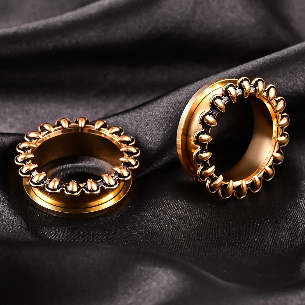 Doearko 2PCS Vintage Tooth Ear Gauges Tunnels 316 Stainless Steel Plugs Women Piercing Body Jewelry Fashion Gift250214